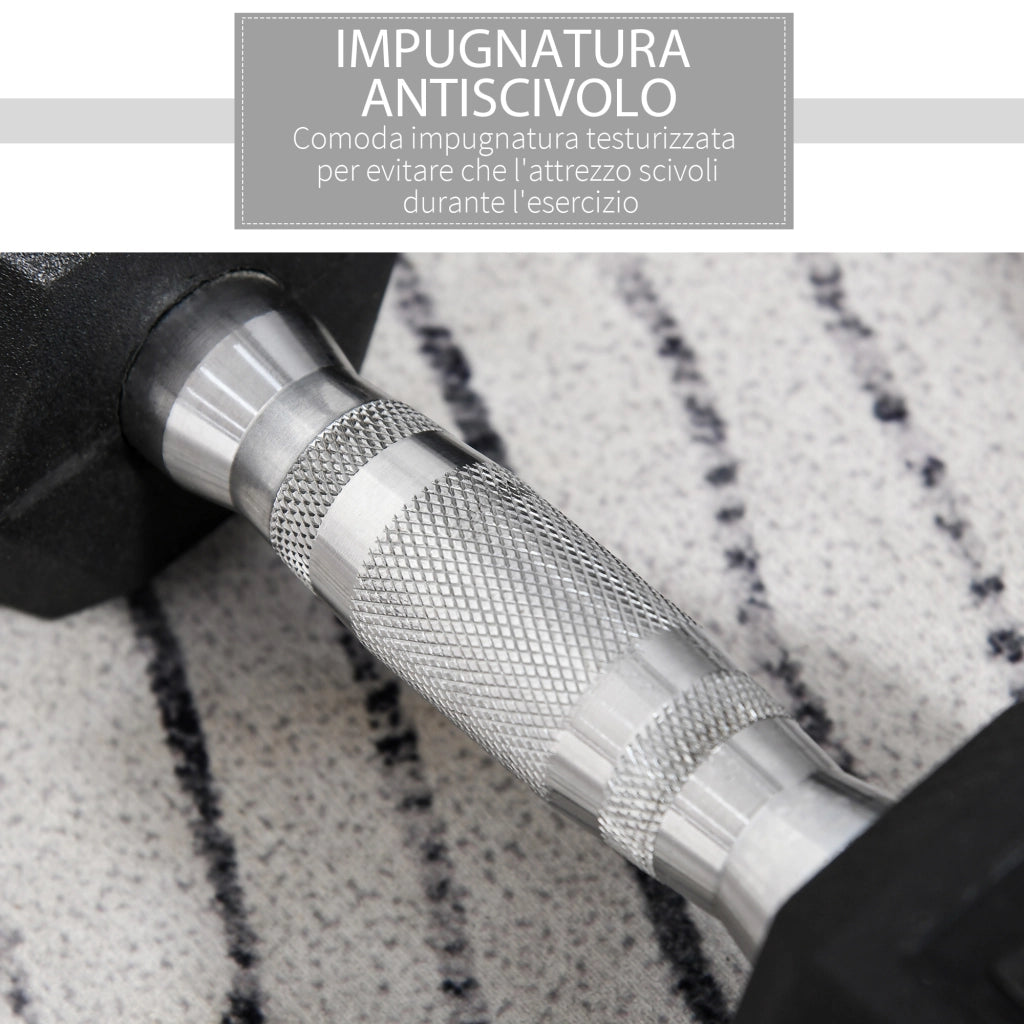 Manubri Esagonali 10kg Metallo Gomma ¨C Minimal ¨C Nero