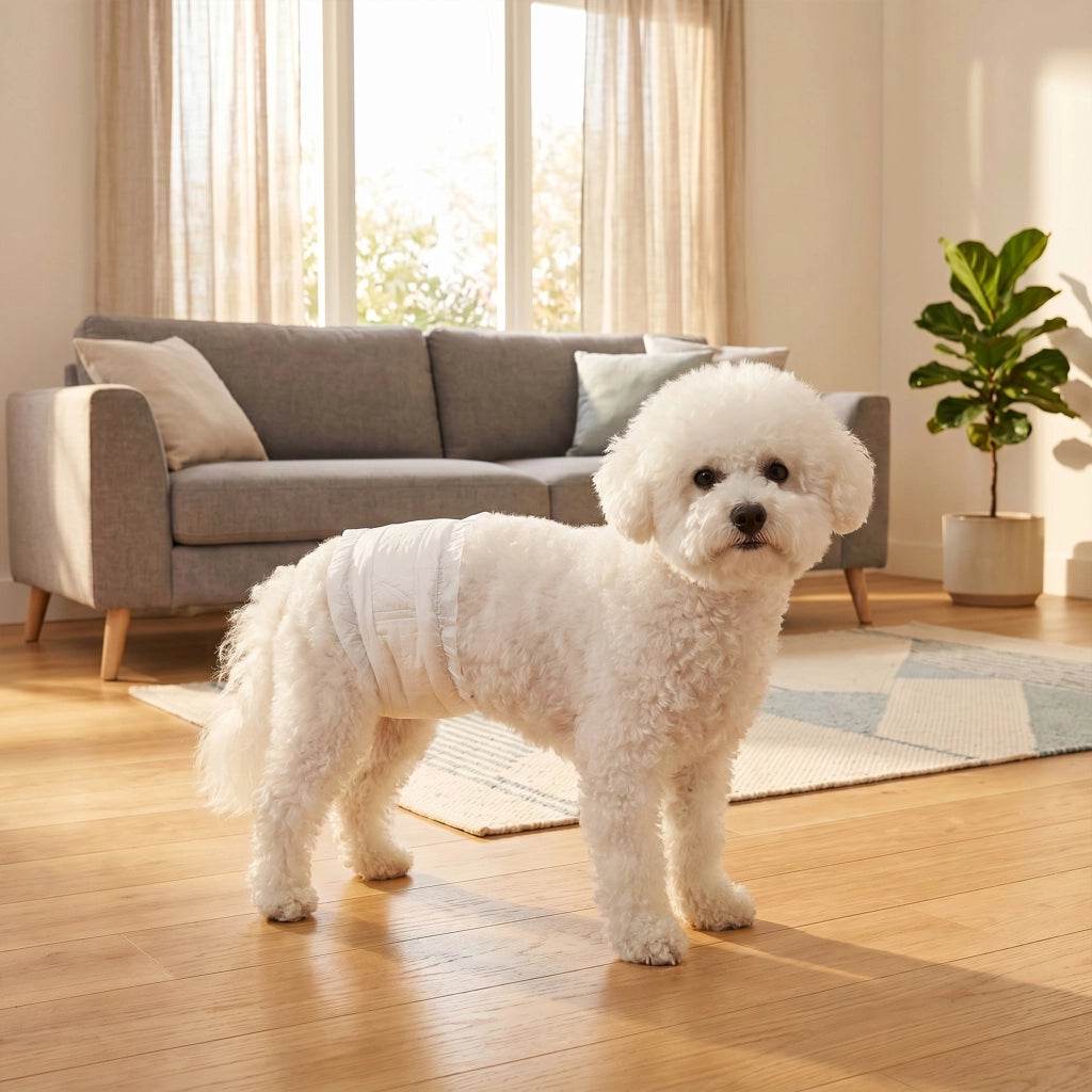48 Pezzi Pannolini per Cani Maschi Vita 45-64 cm Peso 6-17 kg con Fascia Elastica Regolabile Bianco
