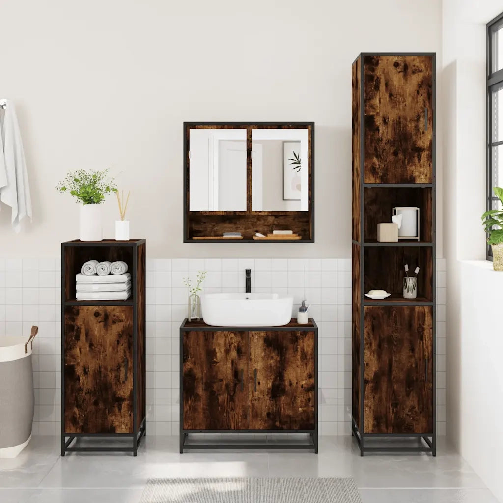 Set Mobili da Bagno 3 pz Rovere Fumo in Legno Multistrato 3300977
