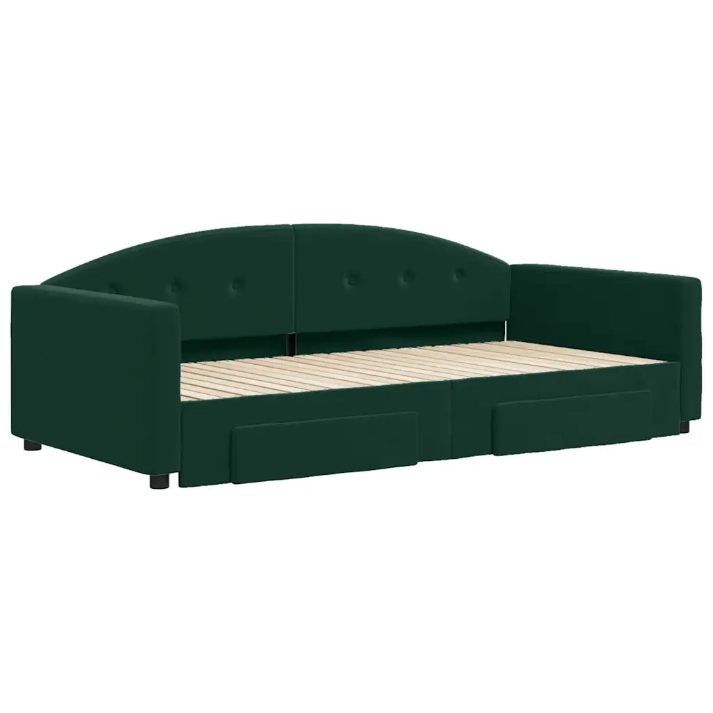 Divano Letto Estraibile Cassetti Verde Scuro 100x200cm Velluto 3197358