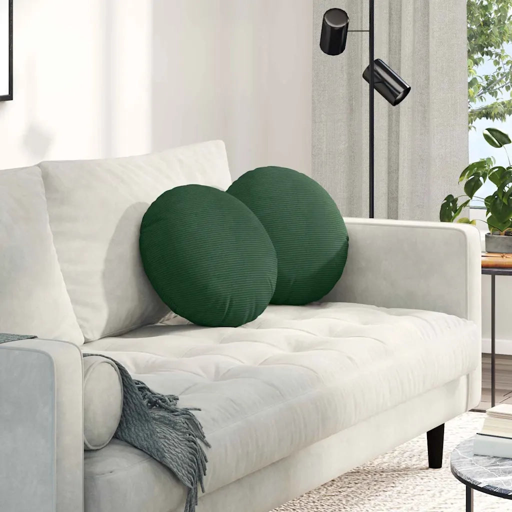 Cuscini per Seduta 2 pcs Verde Scuro Ø 40 cm Tessuto in Cords 42014154