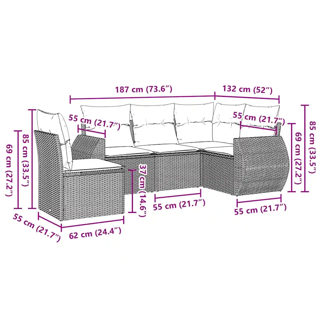 Set Divani da Giardino 5 pz con Cuscini in Polyrattan Nero 3253702