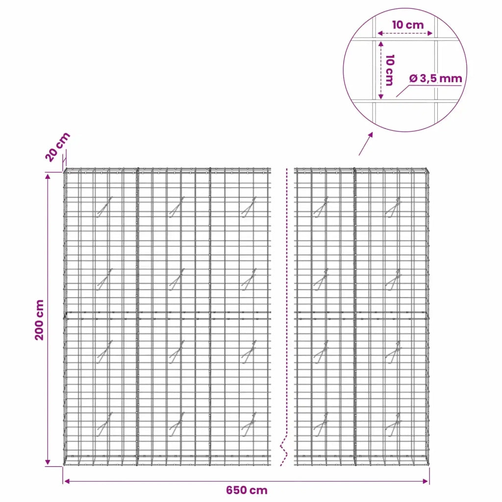 Gabione con Filo da 3,5 mm e Rete da 10x10 cm 650x20x200 cm 3463159