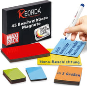 Strisce magnetiche descrittive - 45 magneti descrittivi in 3 misure (colorati) | Magnetici descrittivi per lavagne bianche, tavoli kanban e lavagne magnetiche | Magnetici descrittivi per frigoriferi