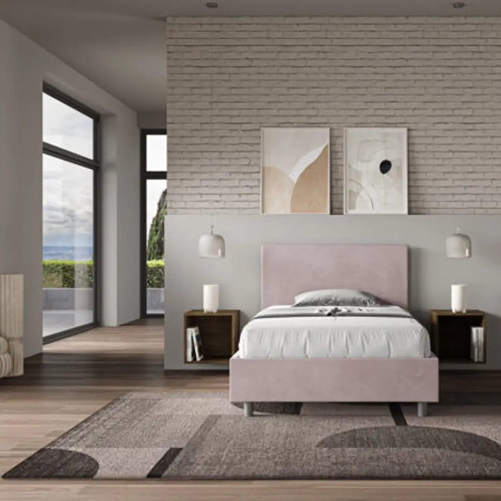 Letto una piazza e mezza senza rete imbottito 120x200 microfibra glicine Adele