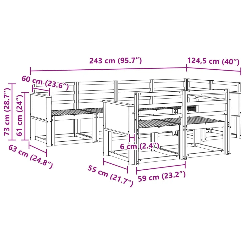 Set di divani da esterno 7 pcs Naturale