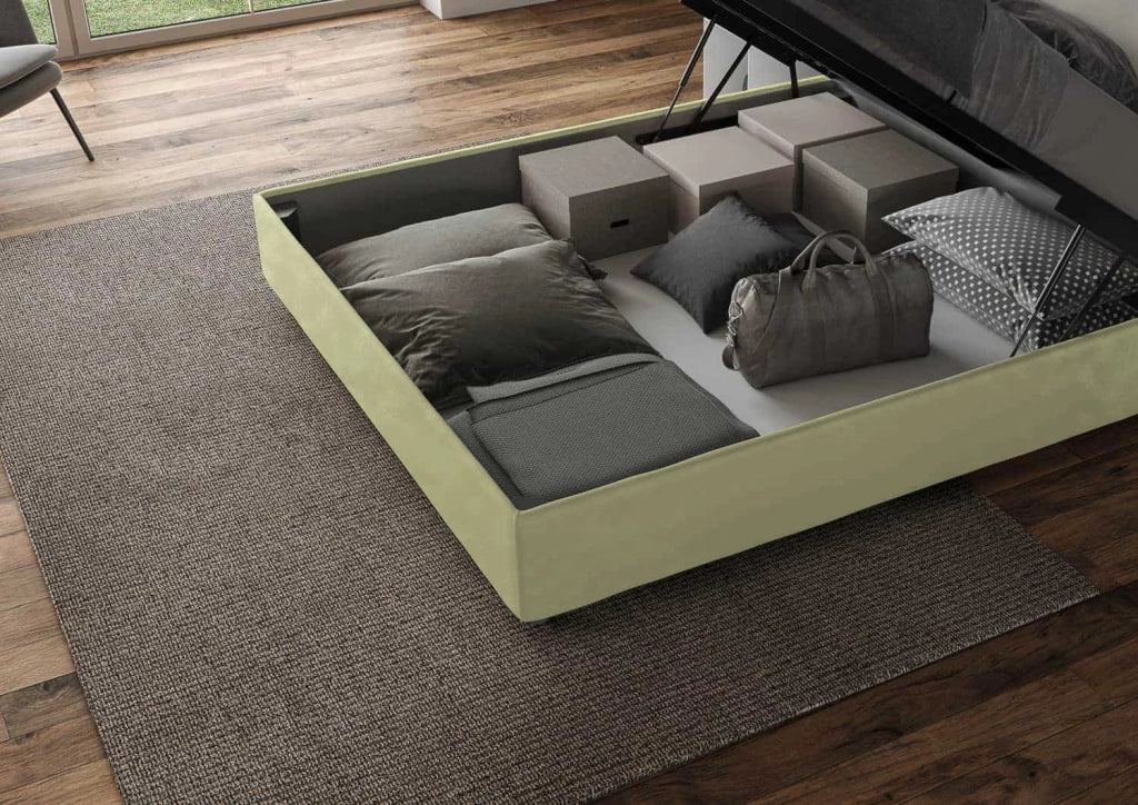 BS COM Letto matrimoniale francese contenitore imbottito 140x200 microfibra tè verde