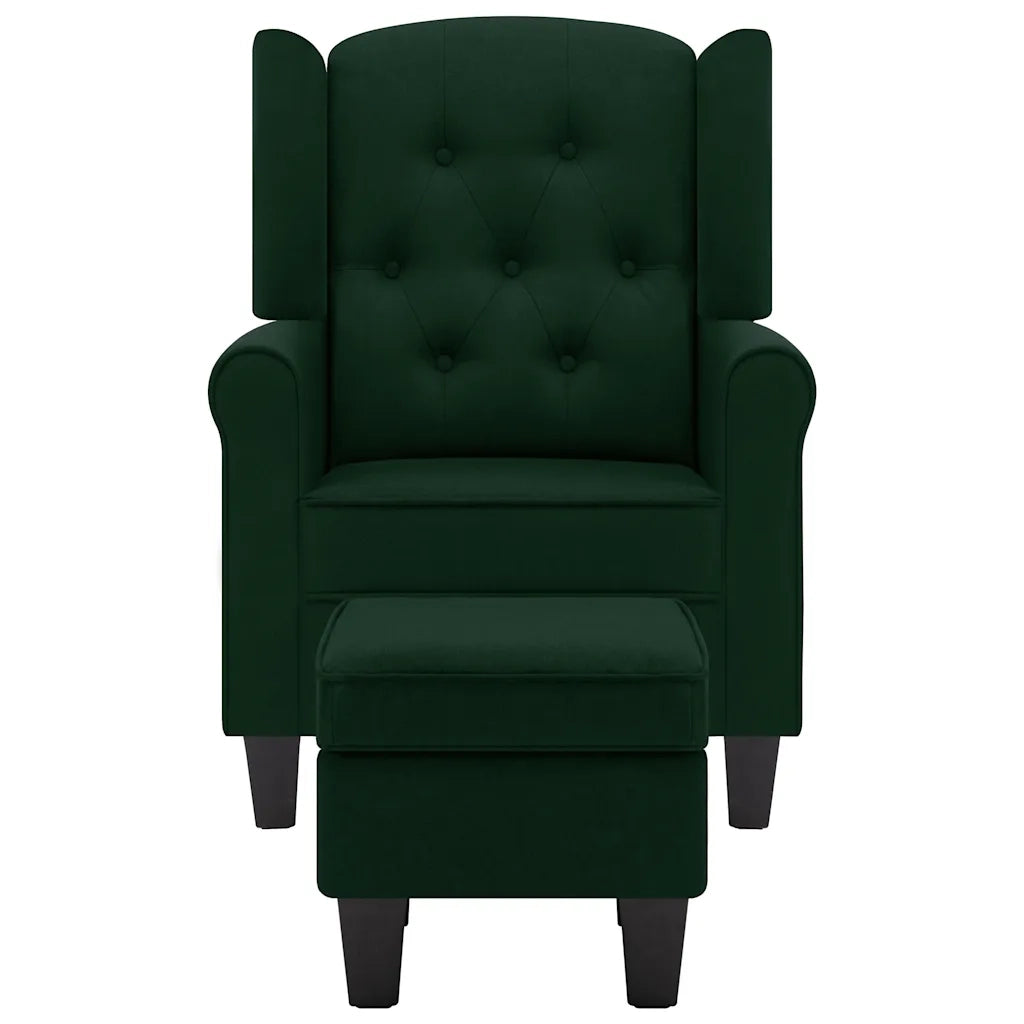 Divano Sedia-Poltrona con Poggiapiedi Verde Scuro in Tessuto 371595