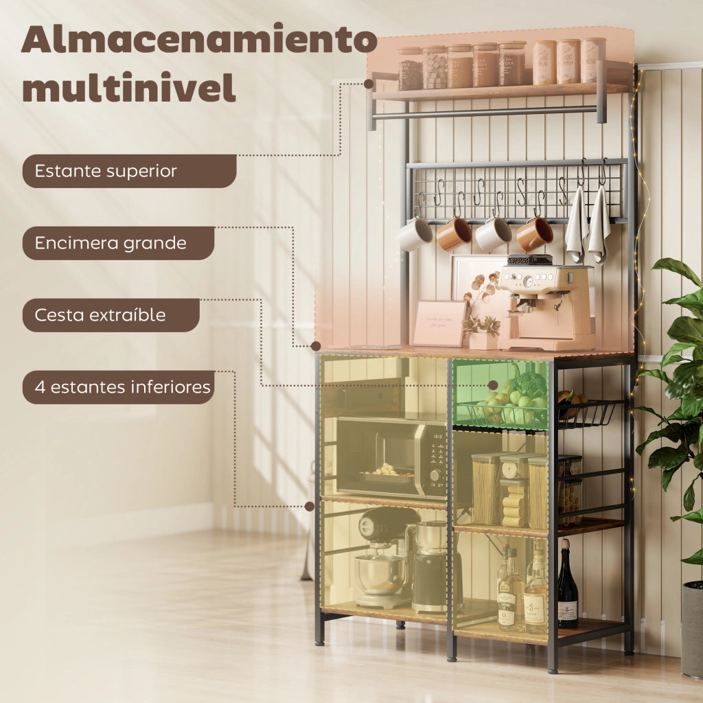 Mobile Cucina con Ripiani e Luci LED ¨C zephmum ¨C Marrone 80x42x162 cm