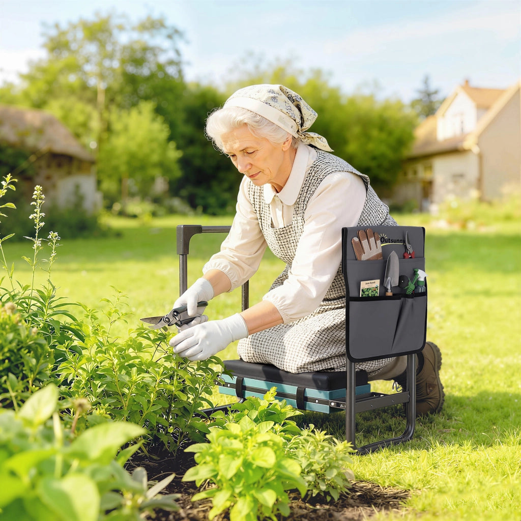 Sgabello da giardino pieghevole con cuscino e tasche ¨C Minimal ¨C grigio scuro