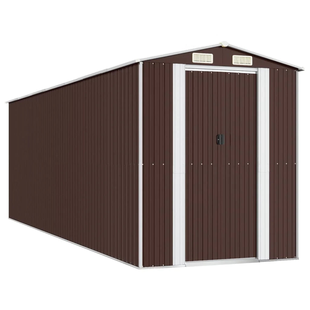 Casetta da giardino cabina ripostiglio capanno da esterno capanno per attrezzi robusta scura 192 x 606 x 223 cm acciaio zincato marrone 02_0022322