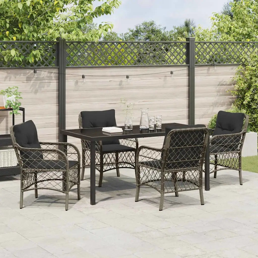 Set da Pranzo per Giardino con cuscino 5 pcs Grigio polyrattan