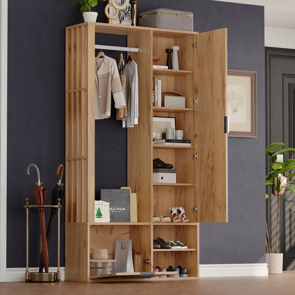 Scarpiera Ingresso con Specchio e Appendiabiti ¨C MINIMAL ¨C Legno, 100x33x190 cm
