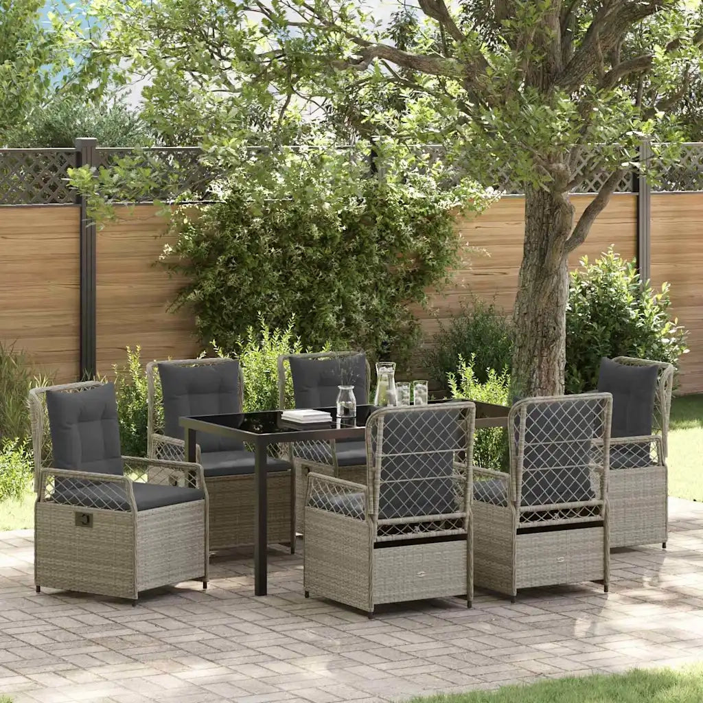 Set da Pranzo per Giardino 7 pcs Grigio chiaro polyrattan