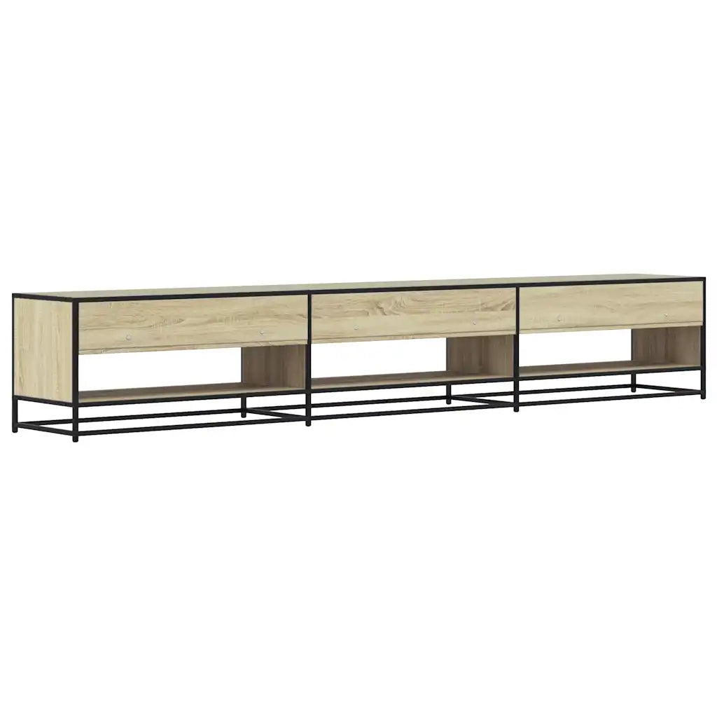 Mobile porta TV in stile industriale con ampio spazio contenitivo 270 x 40 x 46 cm realizzato in legno composito di rovere Sonoma 02_0055623