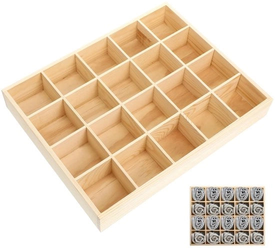 Scatola di archiviazione 20 compartimenti - Organizzatore in legno - Calze e intimo - Scatola di vetrina - Scatola da tavolo - Decorazione perfetta per la casa - Scatola di archiviazione portatile