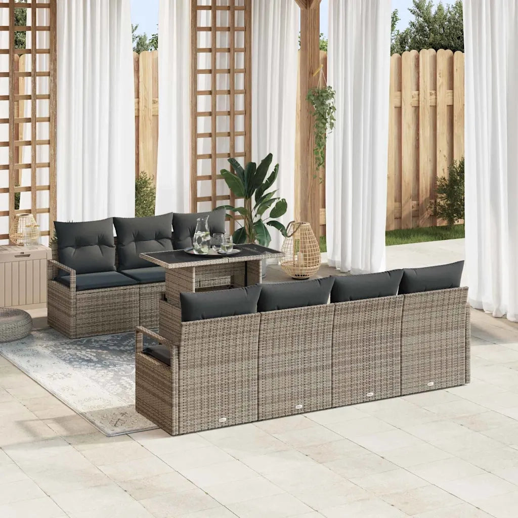 Set Divano da Giardino con cuscino 8 pcs Grigio Poly Rattan 3357502