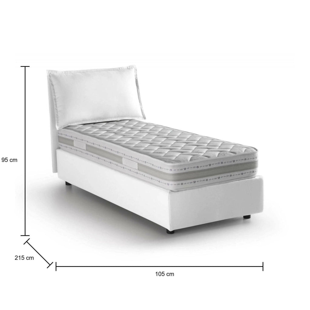 Letto singolo Arzon, Letto contenitore con rivestimento in tessuto, Made in Italy, Apertura frontale, con materasso cm 90x200 incluso, Panna