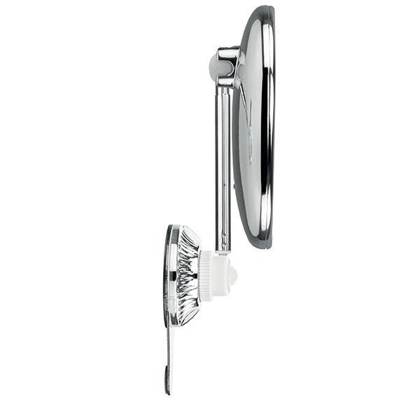 Macom 229 Sensation Specchio Cosmetico Ingrandente 10x Asta Telescopica Doppio Snodo 24 LED Ventosa colore Cromo