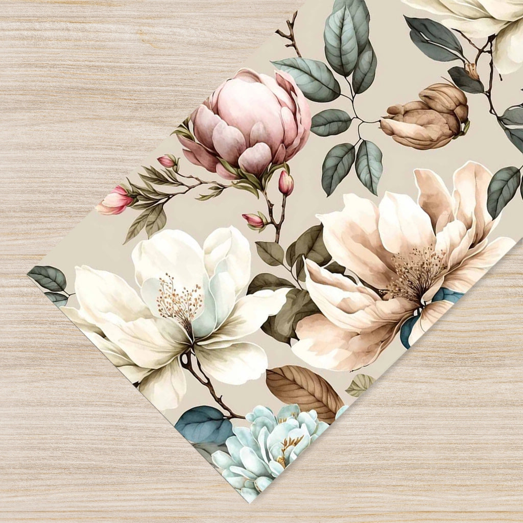 Tappeto passatoia fantasia made in Italy antiscivolo lavabile aderente Magnolie - 50x200 cm
