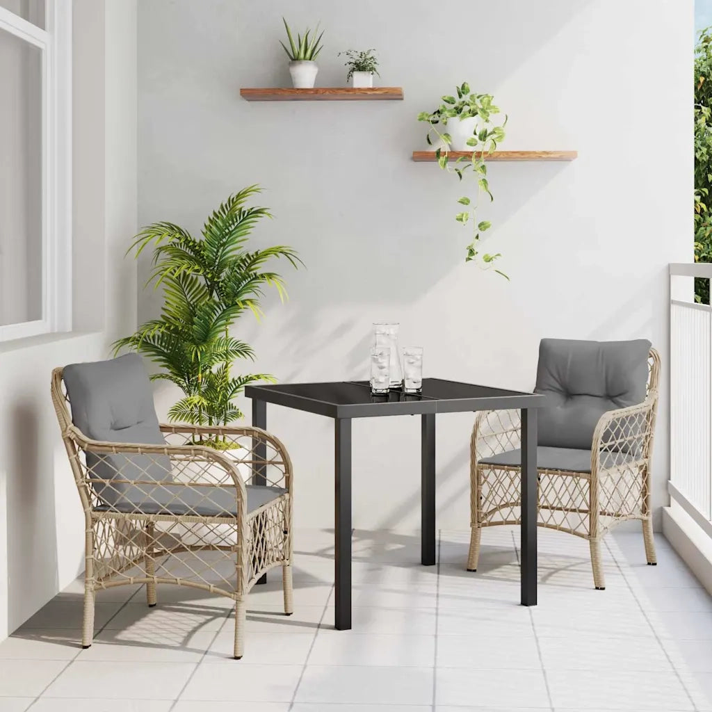 Set da Pranzo per Giardino con cuscino 3 pcs Beige polyrattan