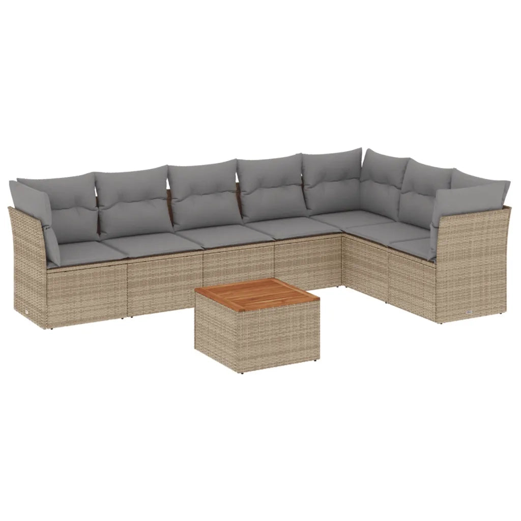 Set Divano da Giardino 8 pz con Cuscini Beige Misto Polyrattan 3256010