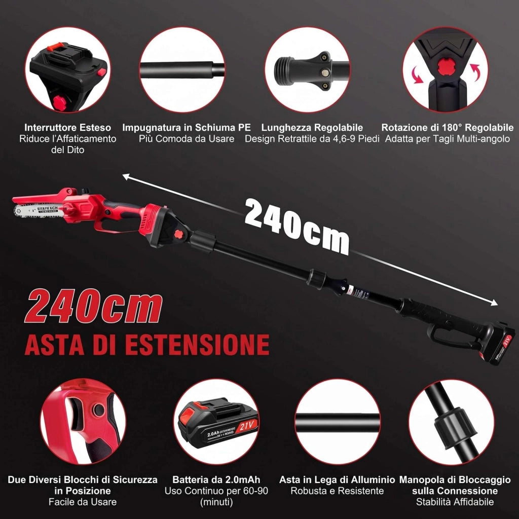 Kit sega elettrica e potatore, sega da potatura e potatore 4 in 1, 21 V, 500 W, 2 batterie, rosso