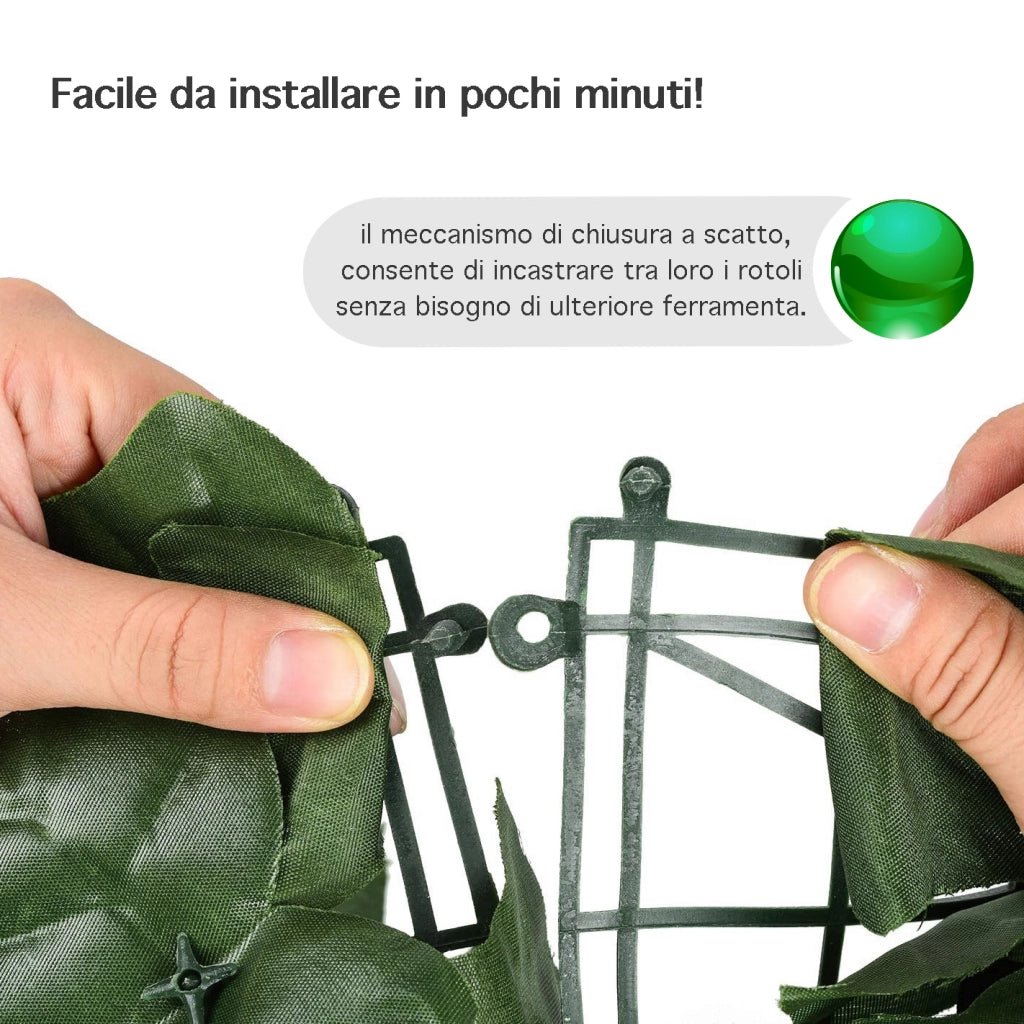 Siepe Artificiale Edera Finta Sempreverde Sintetica Anticaduta Frangivista Frangivento Ringhiera Terrazzo Balcone Giardino diverse Misure - Verde - 2x5Mt
