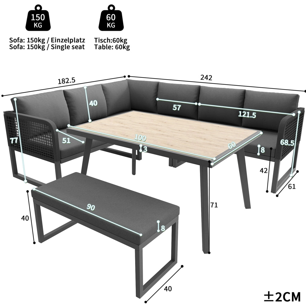 Set divano da giardino modulare per 7 persone con tavolino in WPC; grigio