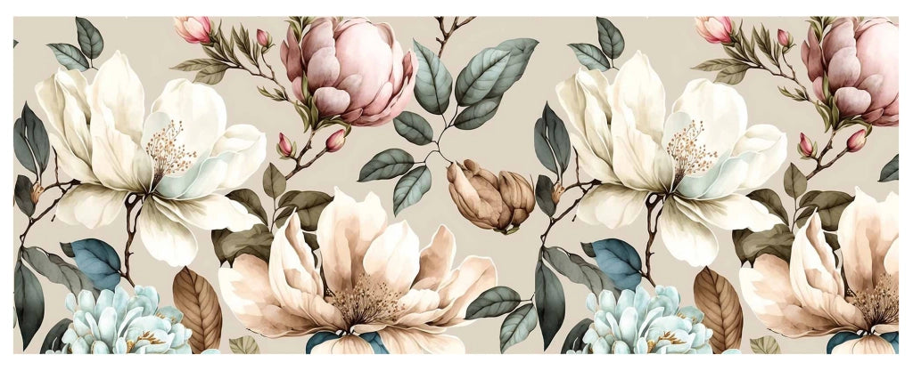 Tappeto passatoia fantasia made in Italy antiscivolo lavabile aderente Magnolie - 50x200 cm