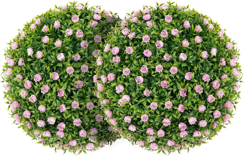 Set di 2 Palla Topiaria con Fiori Finti 37 cm per Vaso, Sfera di Fiori Sintetica in PE da Giardino, Palline di Bosso Artificiali Decorative Realistico Arredamento da Interno ed Esterno