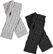 Manopole senza dita per donne - 2 paia di guanti invernali a maglia - polsverwarmers - riscaldatori di mano - corti - senza dita - unisex - nero - grigio.