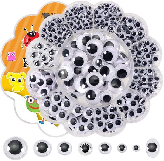 Occhi Googly Zelfabbinati 770 Stuks - Ogni 6/8/10/12/15/20 mm - Materiali Plastici - Scrapbooking - Attività Creative - Ciliegie e Occhi Ovoidali - Occhi a Sferza