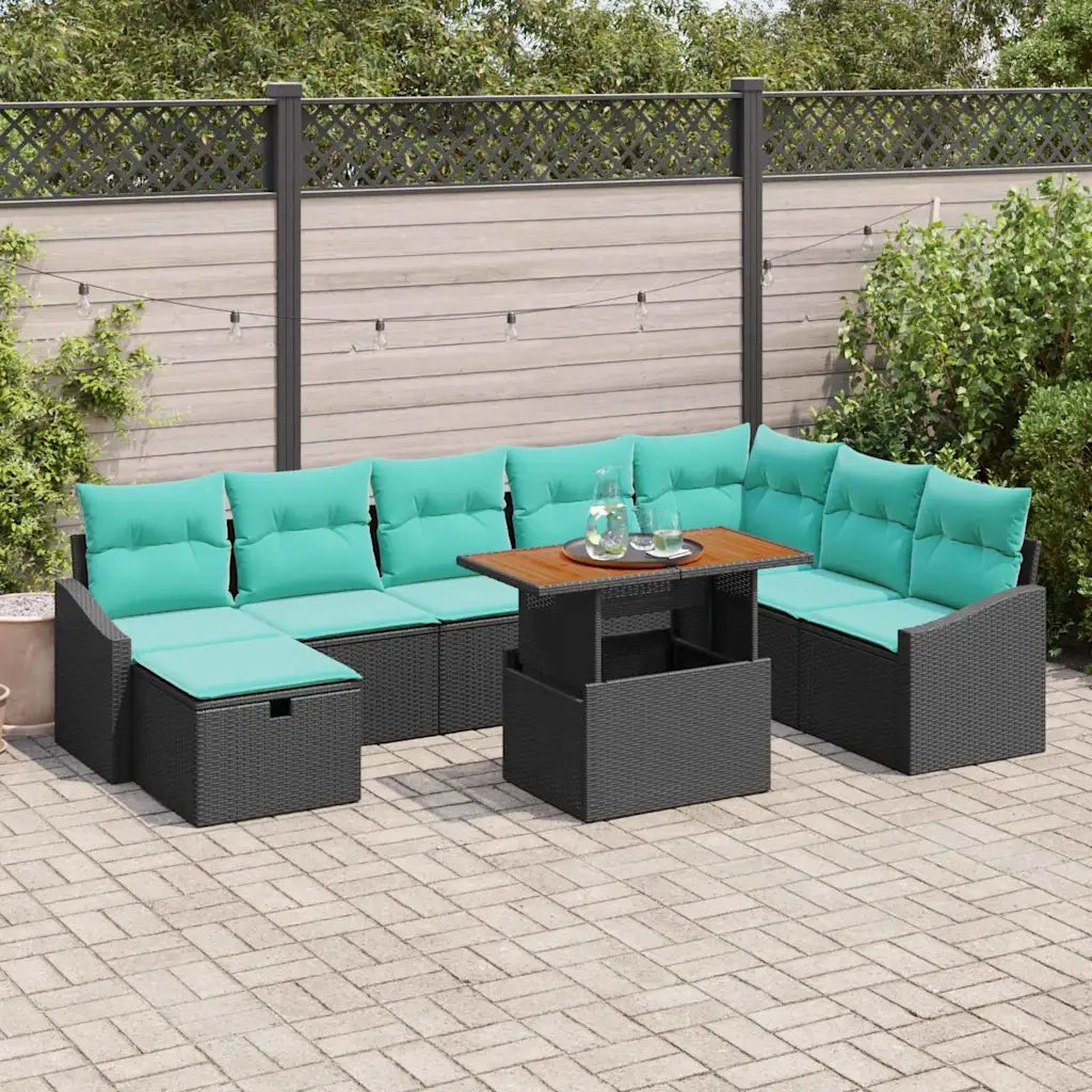 Set Divano da Giardino con cuscino 9 pcs Nero polyrattan 3360043