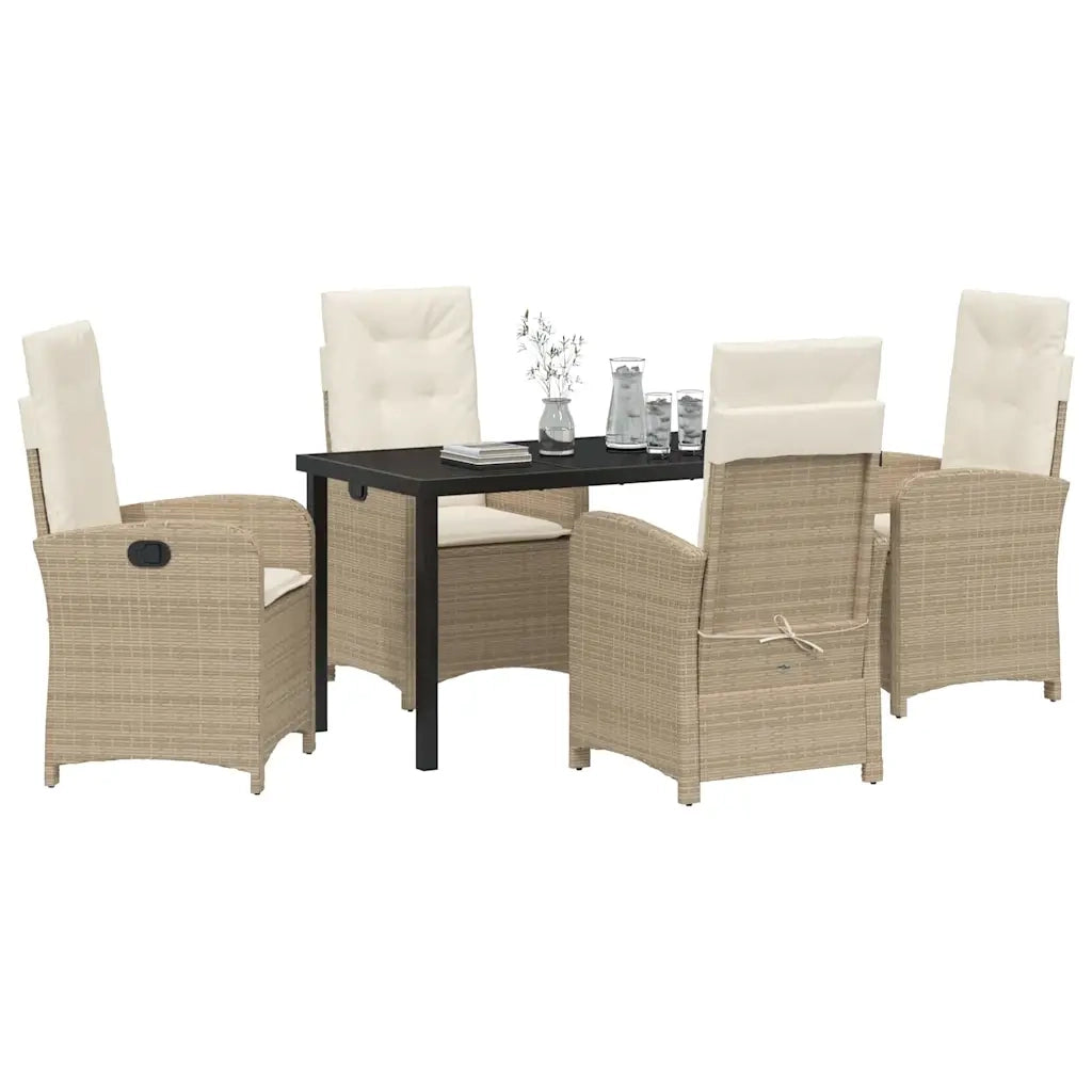 Set da Pranzo per Giardino con cuscino 5 pcs Beige polyrattan