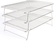 Griglia per frigorifero a 3 piani in acciaio inox, griglia per torte sovrapposte, griglia per forno risparmiò spazio, pieghevole, non aderente, 42 x 30,5 x 22 cm, per arrosti, grigliare biscotti, torte, argento
