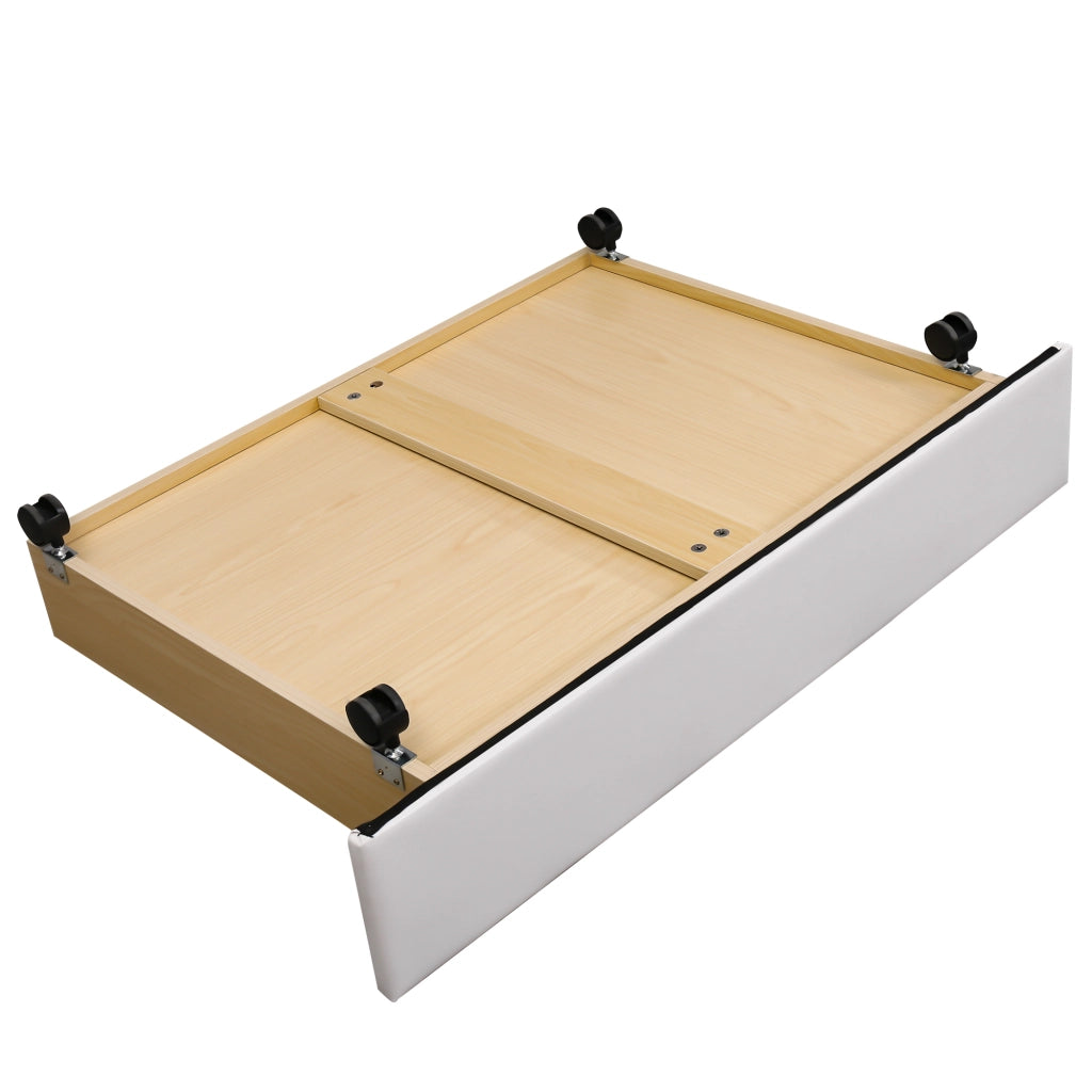 OKWISH Letto con Cassetti 140×200 cm, Letto Matrimoniale con 2 Cassetti e Testiera Imbottita, senza Materasso, in PU, Bianco