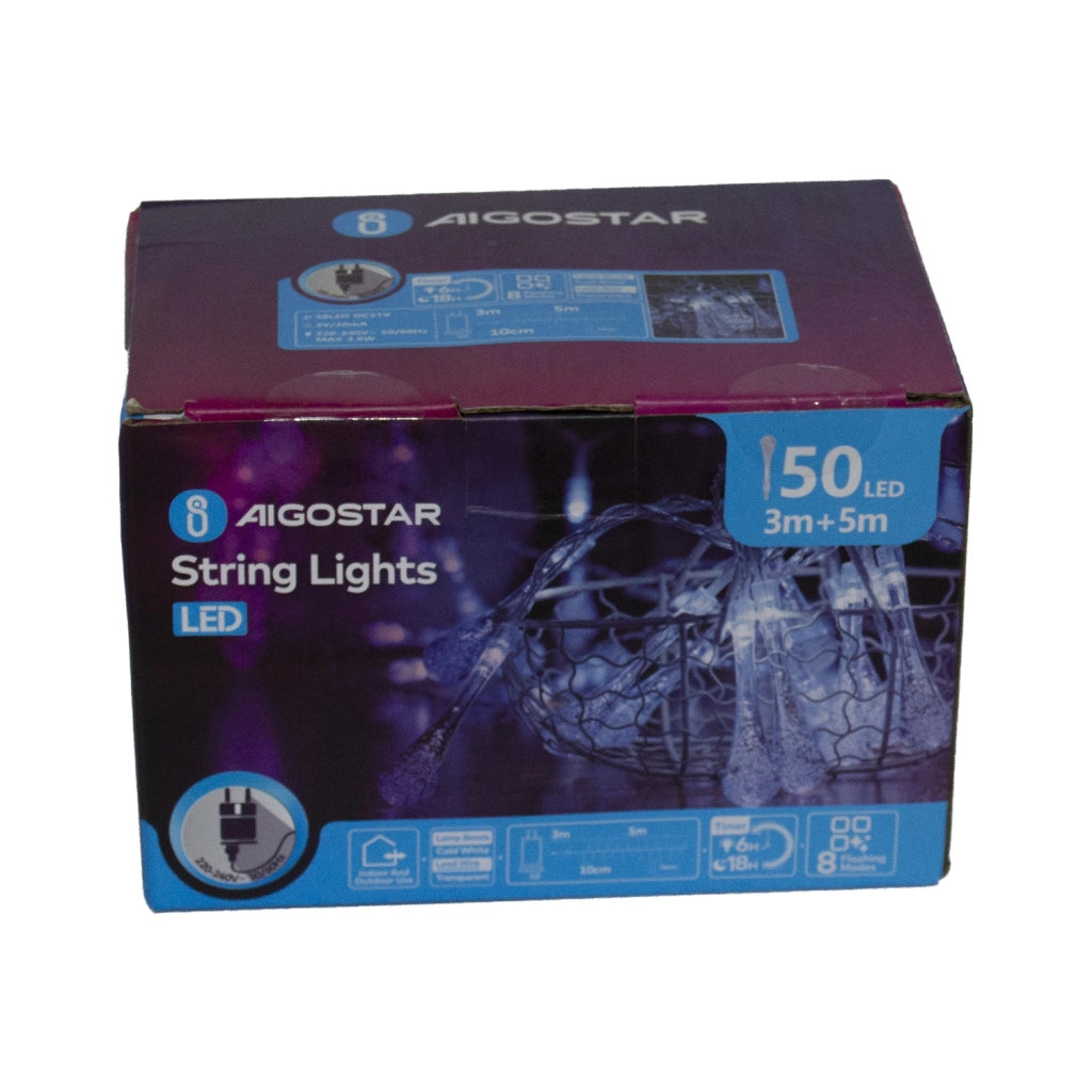 CATENA LUMINOSA GOCCIA AIGOSTAR 50 LED BIANCO FREDDO