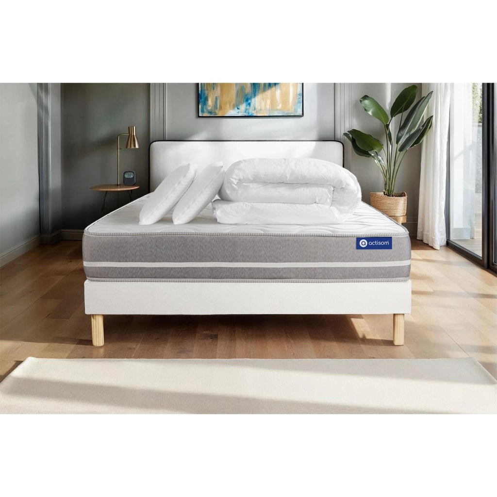 Pacchetto letto completo - Materasso 140x200cm + Box spring con doghe (kit) + 2 cuscini + Piumino - Actimemo Touch