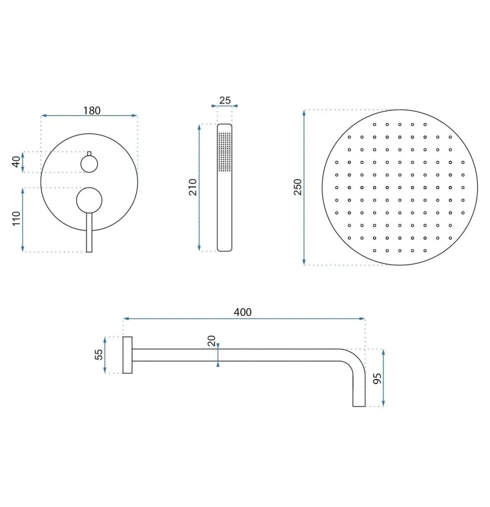 Set Doccia Da Incasso Rea Foss Clif Brush Copper + Box