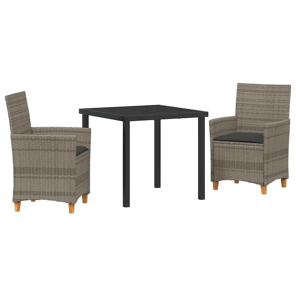 Set da Pranzo per Giardino 3 pcs Grigio polyrattan