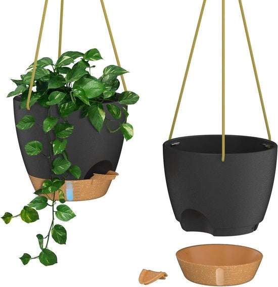 Set di 2 Supporti per Piante in Plastica da Appendere, 20cm, Nero