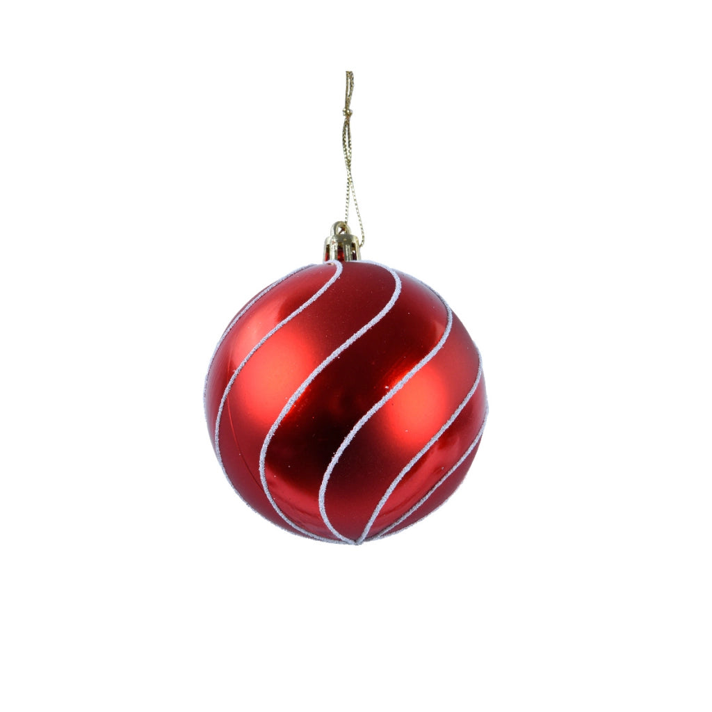 Pallina rossa a strisce 8 cm