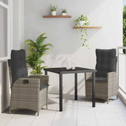 Set da Pranzo per Giardino con cuscino 3 pcs Grigio polyrattan