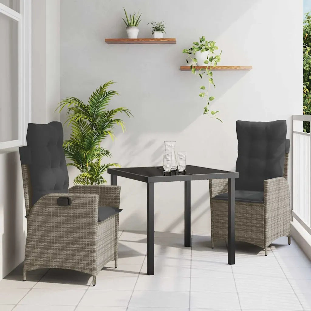 Set da Pranzo per Giardino con cuscino 3 pcs Grigio polyrattan