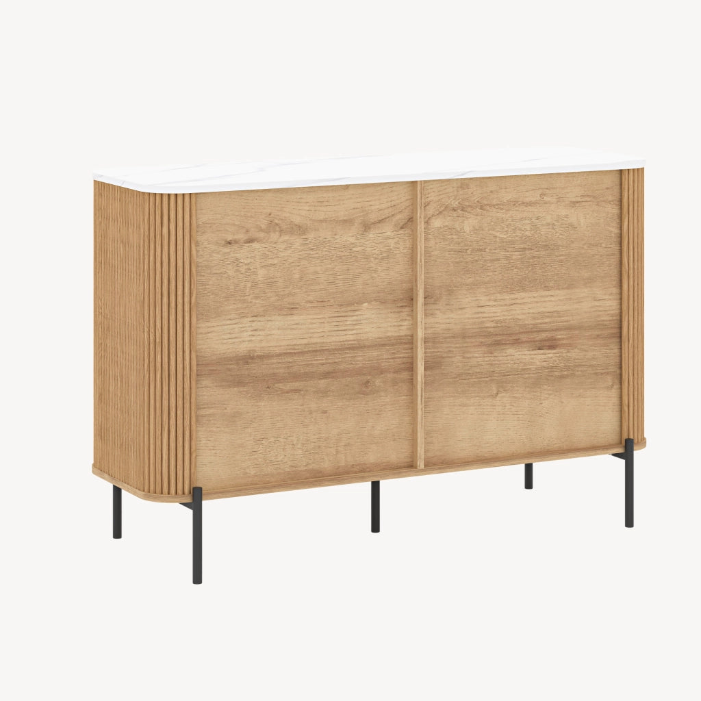 Cassettiera Kokunse Comò a 6 Cassetti 120x42x78 cm Effetto Rovere / Effetto Marmo Bianco [en.casa]