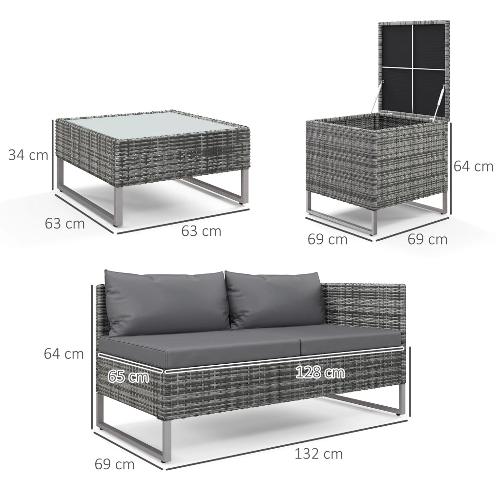 Set da Giardino 4 Pezzi con Divani e Tavolini ¨C zephmum ¨C Grigio, Acciaio, Polyrattan