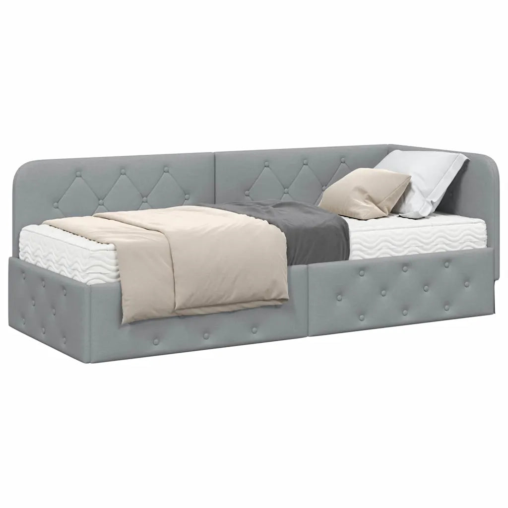 Cornice del letto ad angolo Grigio chiaro 80 x 200 cm Tessuto