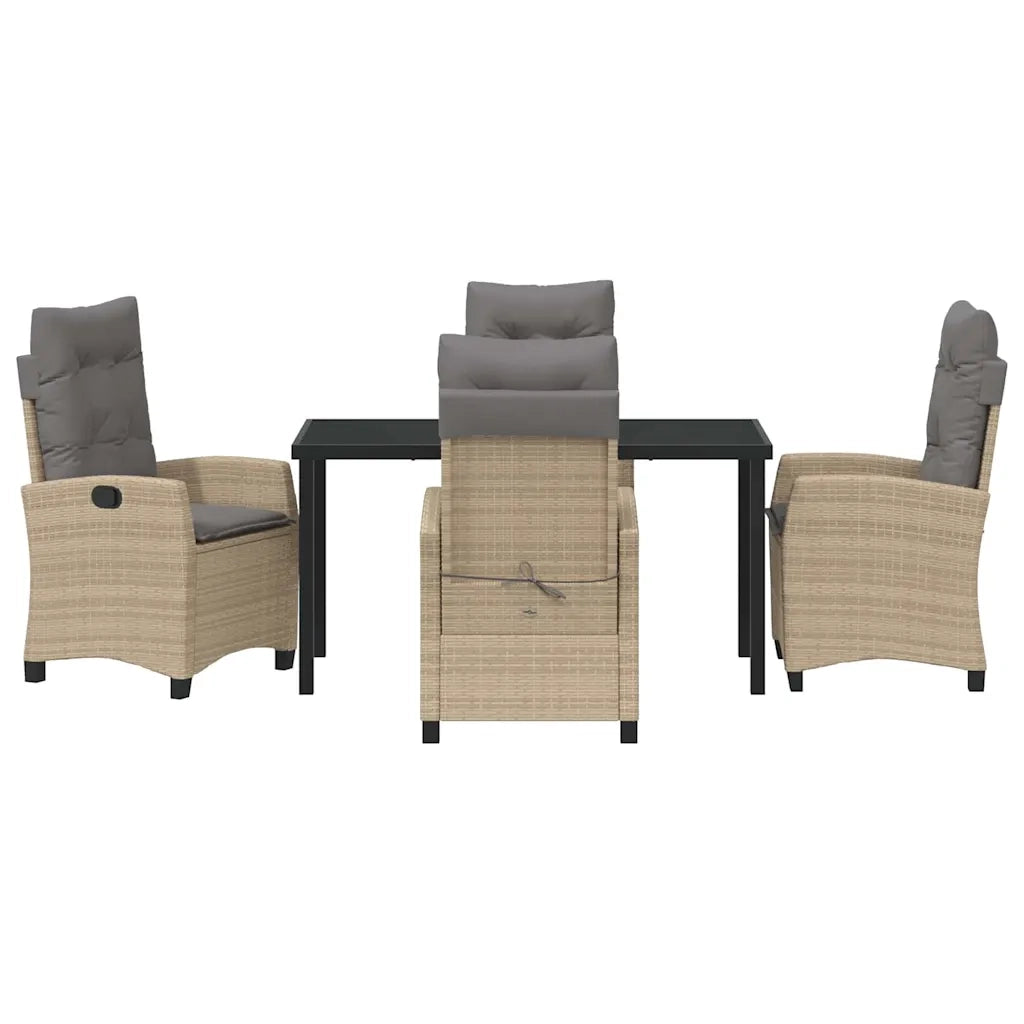 Set da Pranzo per Giardino con cuscino 5 pcs Beige polyrattan