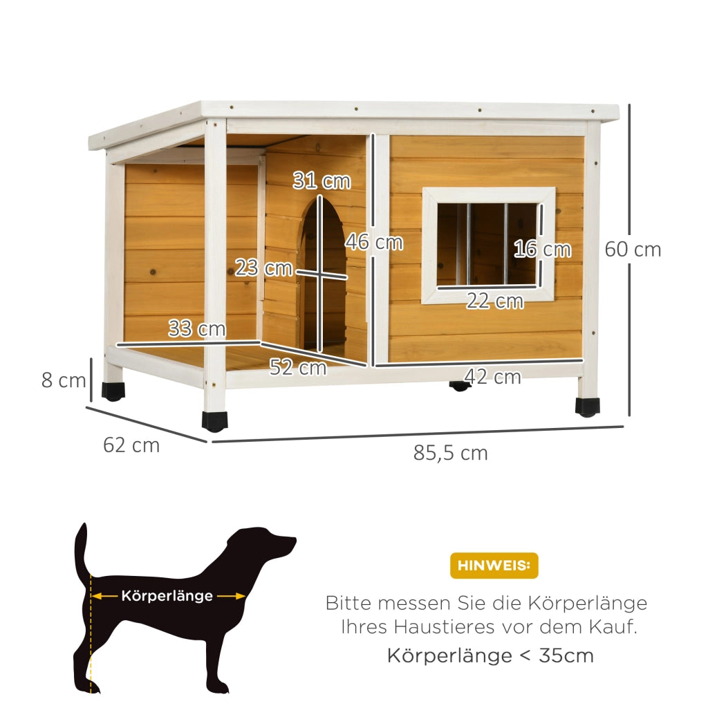 Cuccia per cani con veranda ¨C Xylo ¨C tetto apribile, finestra, legno naturale arancione 85,5x62x60cm